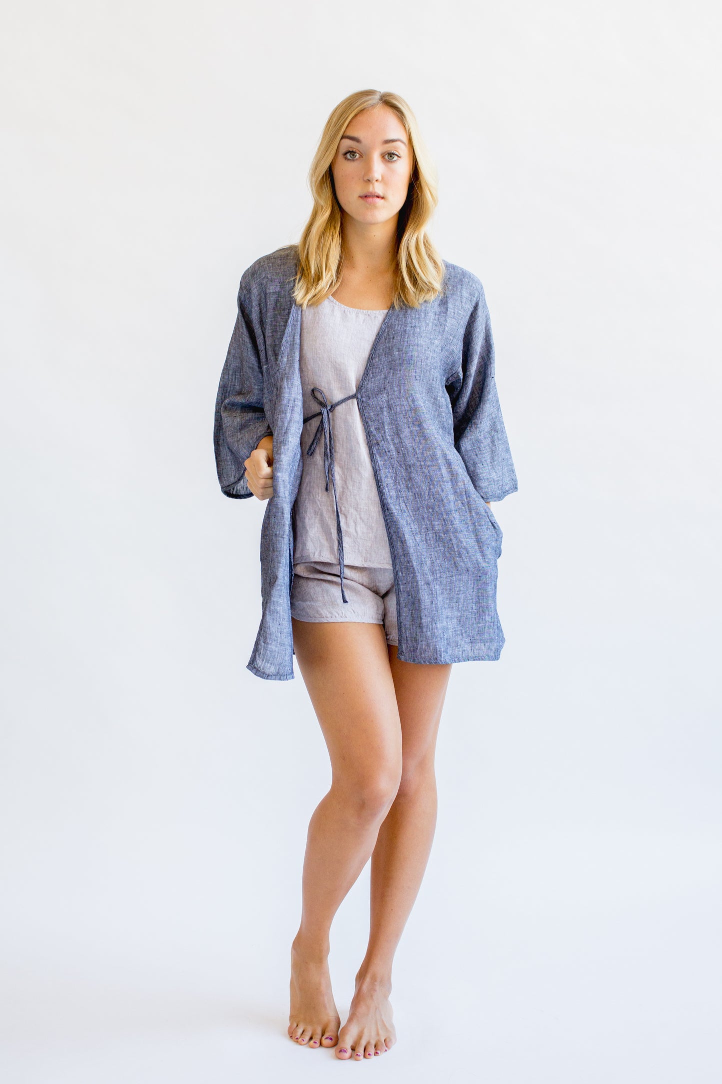 Washed Linen Robe in Charcoal