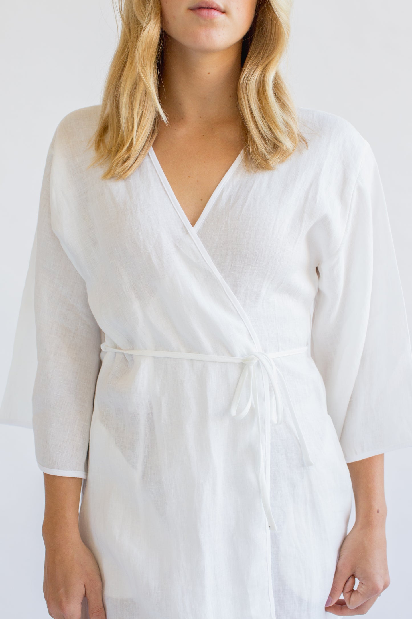 Washed Linen Robe in Cream