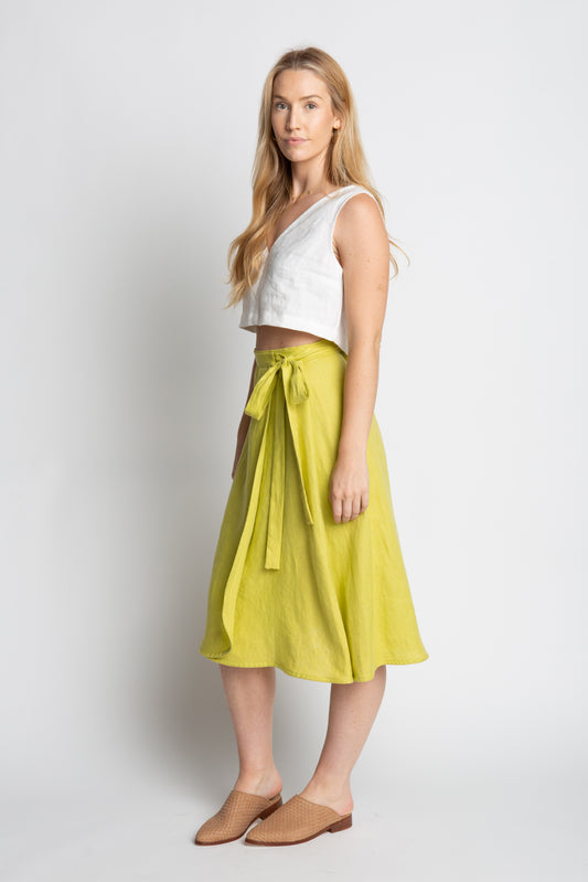 Custom Wrap Skirt in Chartreuse