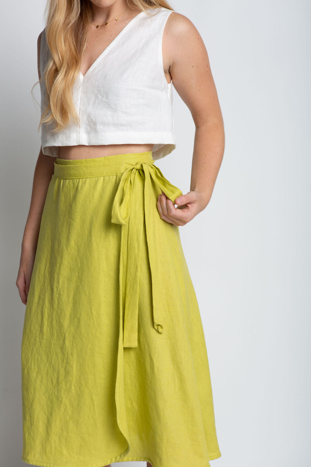 Custom Wrap Skirt in Chartreuse