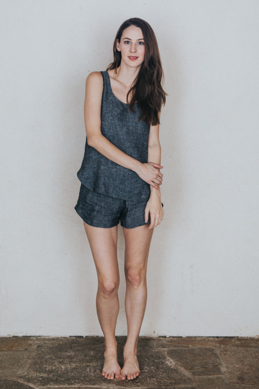 Linen Sleep Set in 'Charcoal'
